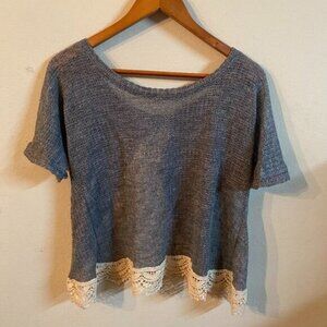VANITY MEDIUM GRAY & CREAM OPEN BACK KNIT TOP